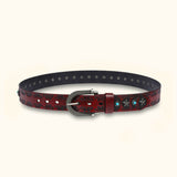 The Rancher's Pride - Turquoise Inlay Belt - Classic Western Belt with Rich Red Color and Turquoise Accents