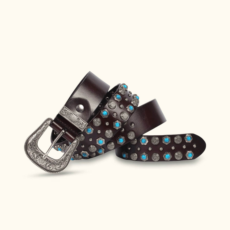 The Rodeo Queen - Coffee Brown Luxury Western Turquoise Belt - Stylish Belt with Turquoise Accents for a Touch of Elegance