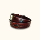 The Sacred Serpent - Tooled Leather Belt with Intricate Serpent Designs - Stylish Western Belt with Silver Buckle