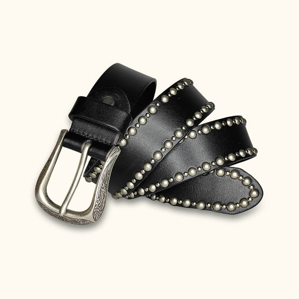 The Sorcerer's Secret - Black Women's Leather Belt - Elegant Belt with Intricate Details and Black Leather