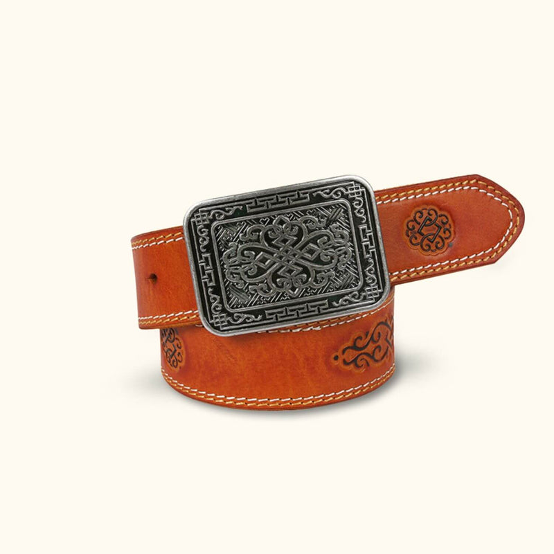 The Stitch Up - Camel Double Needle Stitch Leather Western Belt - Classic Leather Belt for Men with Intricate Stitch Detailing