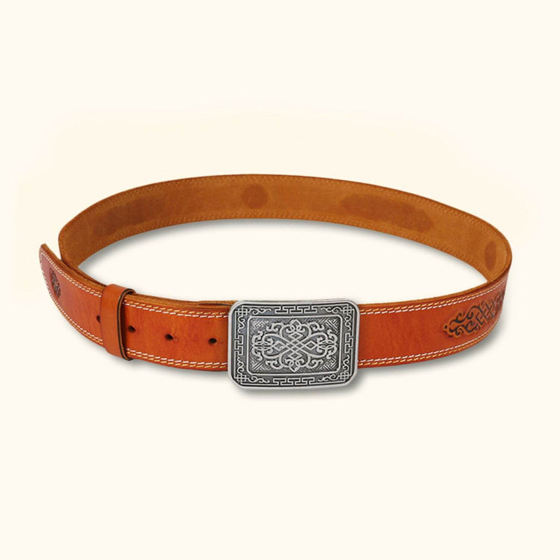 The Stitch Up - Camel Double Needle Stitch Leather Western Belt - Stylish Men's Leather Belt with Intricate Stitched Design