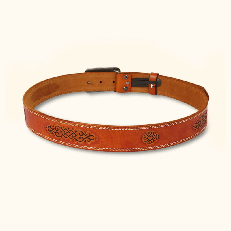 The Stitch Up - Camel Double Needle Stitch Leather Western Belt - Vintage Men's Leather Belt with Handcrafted Stitching