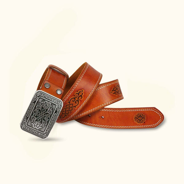 The Stitch Up - Camel Double Needle Stitch Leather Western Belt for Men - Classic Men's Leather Belt with Double Needle Stitch Detailing