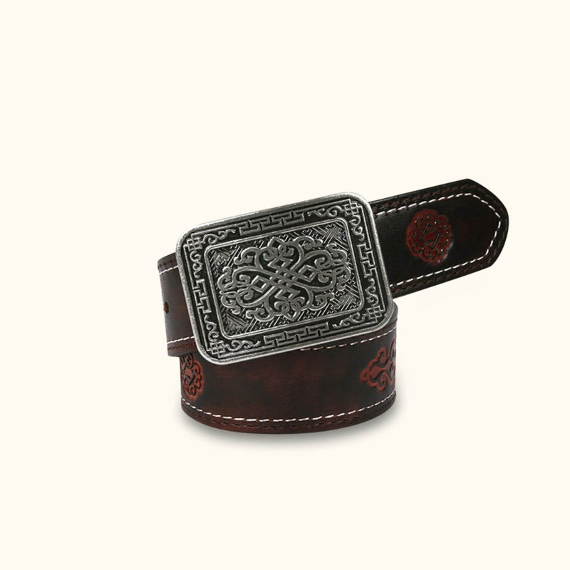 The Stitch Up - Coffee Double Needle Stitch Leather Western Belt - Classic Leather Belt for Men with Intricate Stitch Detailing