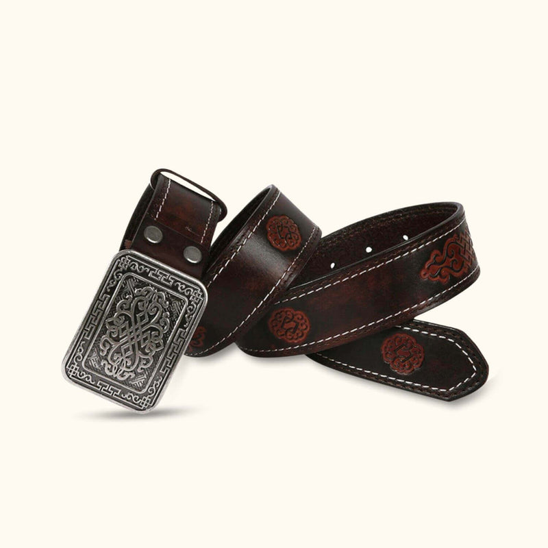 The Stitch Up - Coffee Double Needle Stitch Leather Western Belt for Men - Classic Men's Leather Belt with Double Needle Stitch Detailing
