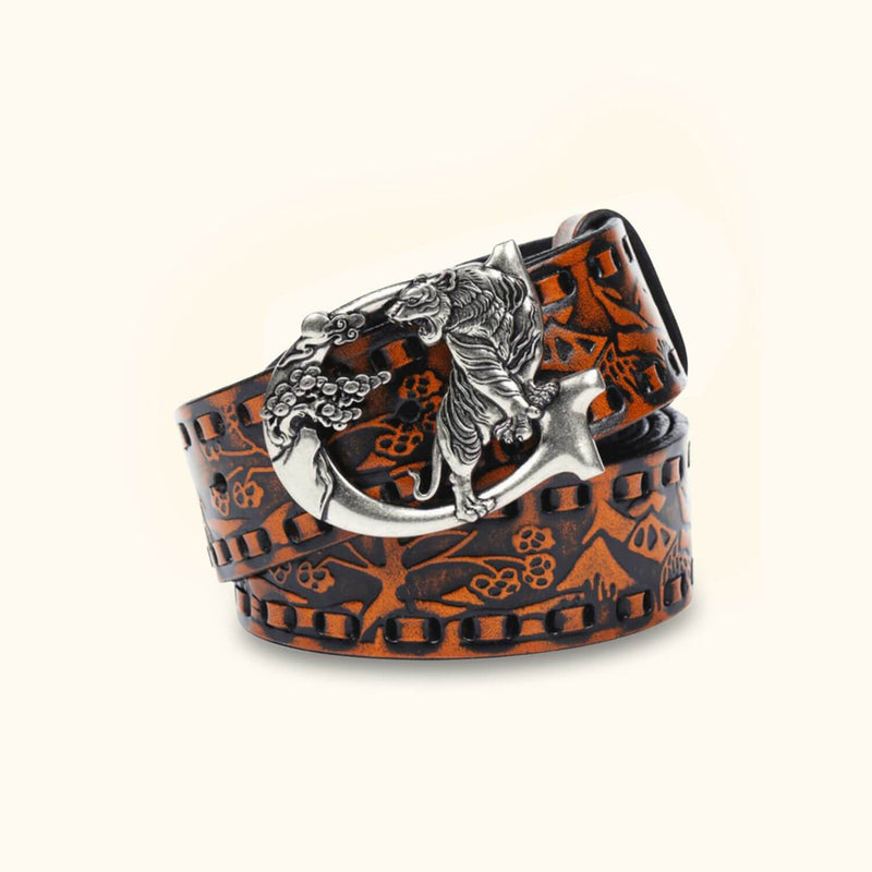 The Tiger Buckle - Knurling Flower Western Belt – Western Leather