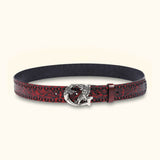 The Tiger Buckle - Dark Red Knurling Flower Western Belt - Stylish Cowboy/Cowgirl Belt with a Bold Dark Red Knurling Flower Design