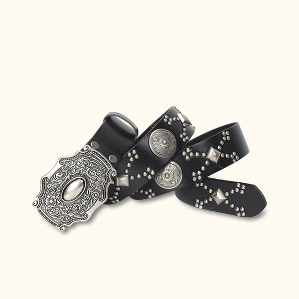 The Whiskey Blues - Western Leather Belt - Classic Black Leather Belt with Western-inspired Design