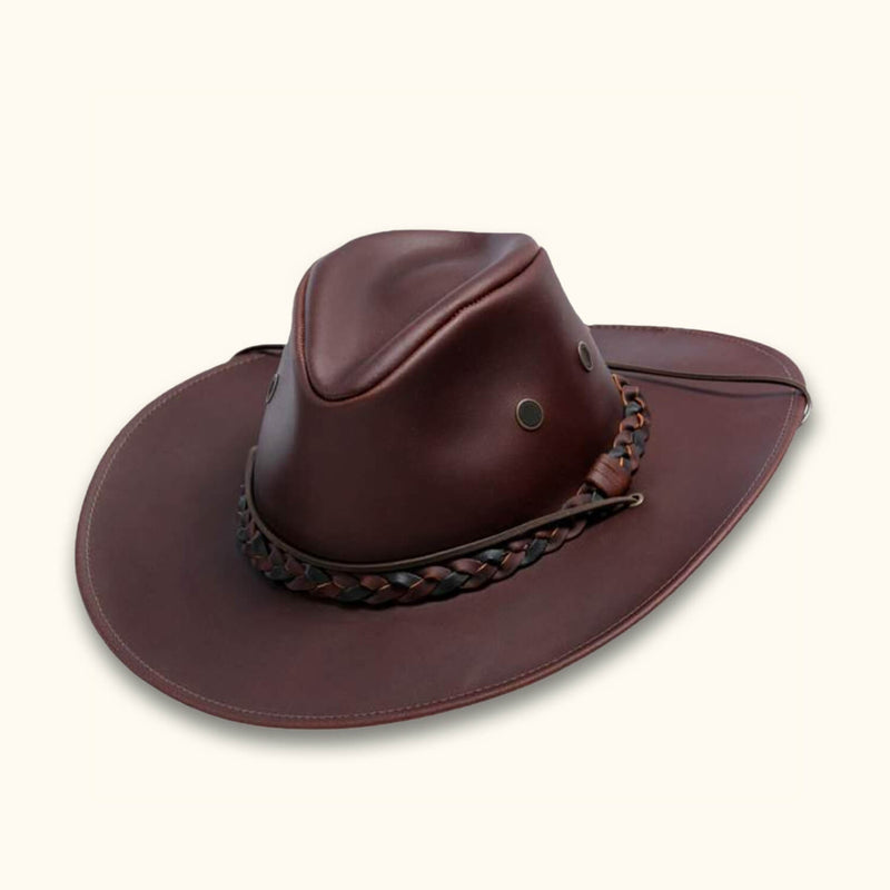 The Yukon - Leather Unisex Hiker Hat - Stylish Chestnut Leather Hat for Outdoor Adventures