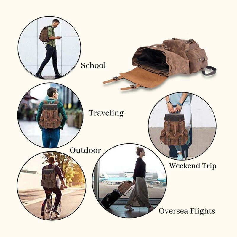 Canvas and Crazy Horse Leather Backpack Adventure for Man