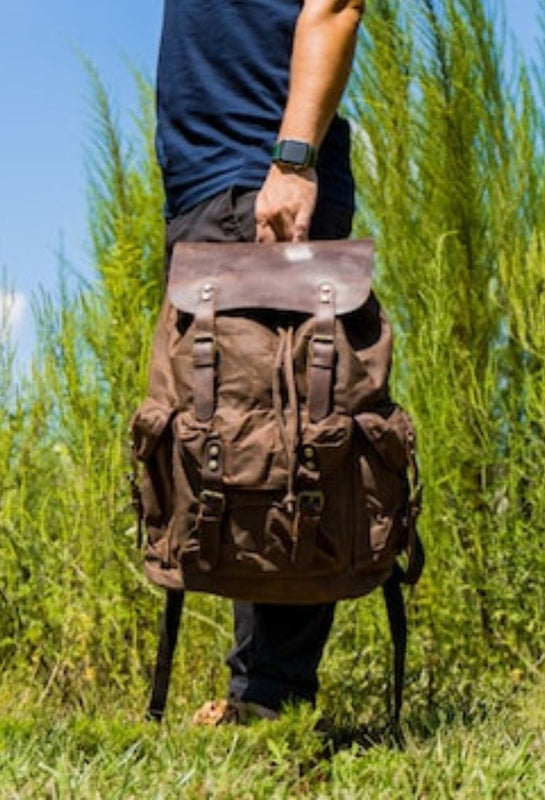 canvas leather travel backpack