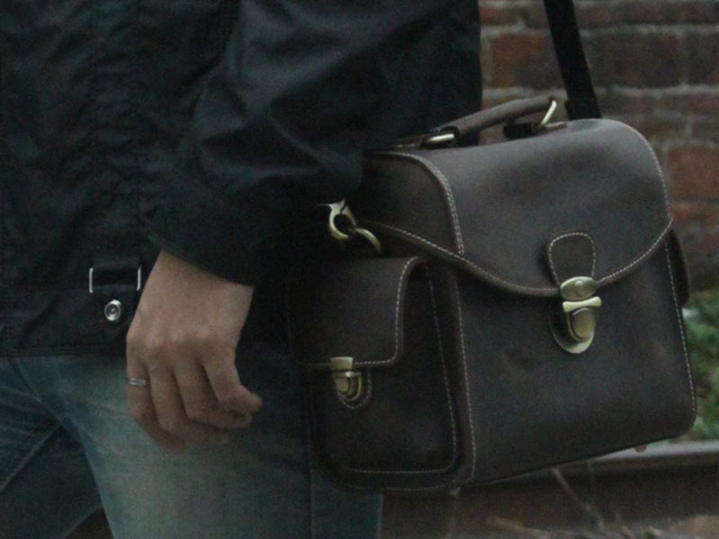 black leather hand bag