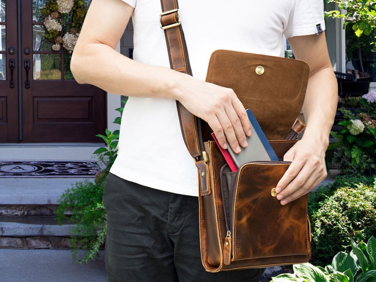 Rustic leather messenger bag deals
