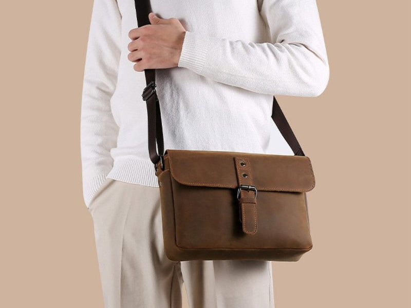 Boy with leather bags