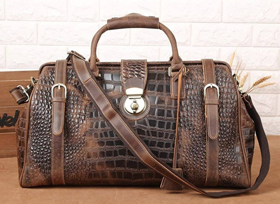 Crocodile duffle bag best sale