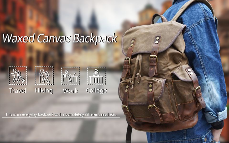 Leather & Waxed Canvas Backpack, Work Backpack