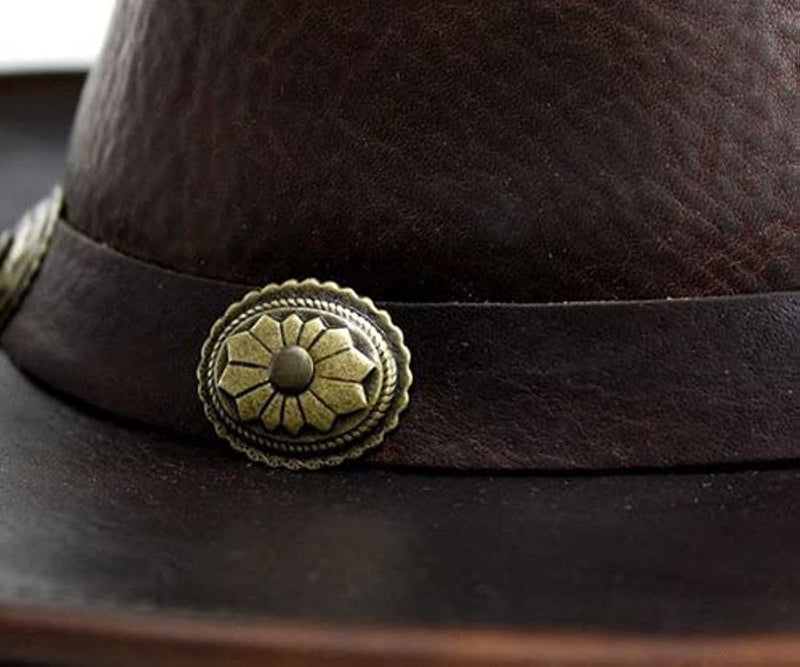 Close-up view of the intricate Concho detail on the Walker hat, showcasing its exquisite craftsmanship and Western-inspired elegance.