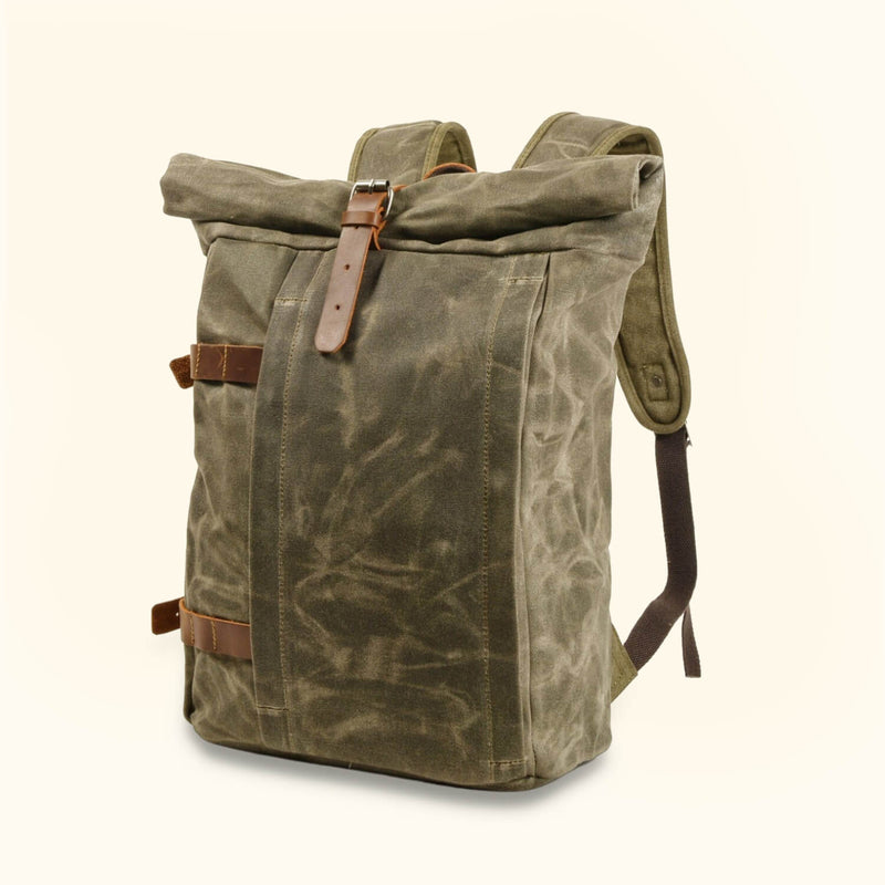 Army Green Motorcycle Canvas Backpack - Command the roads with confidence and style, as this rugged and practical backpack accompanies your motorcycle adventures.