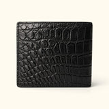 Back view of The Ashford genuine black crocodile leather men’s bifold wallet, showcasing its distinctive natural scale pattern and handcrafted luxury finish.