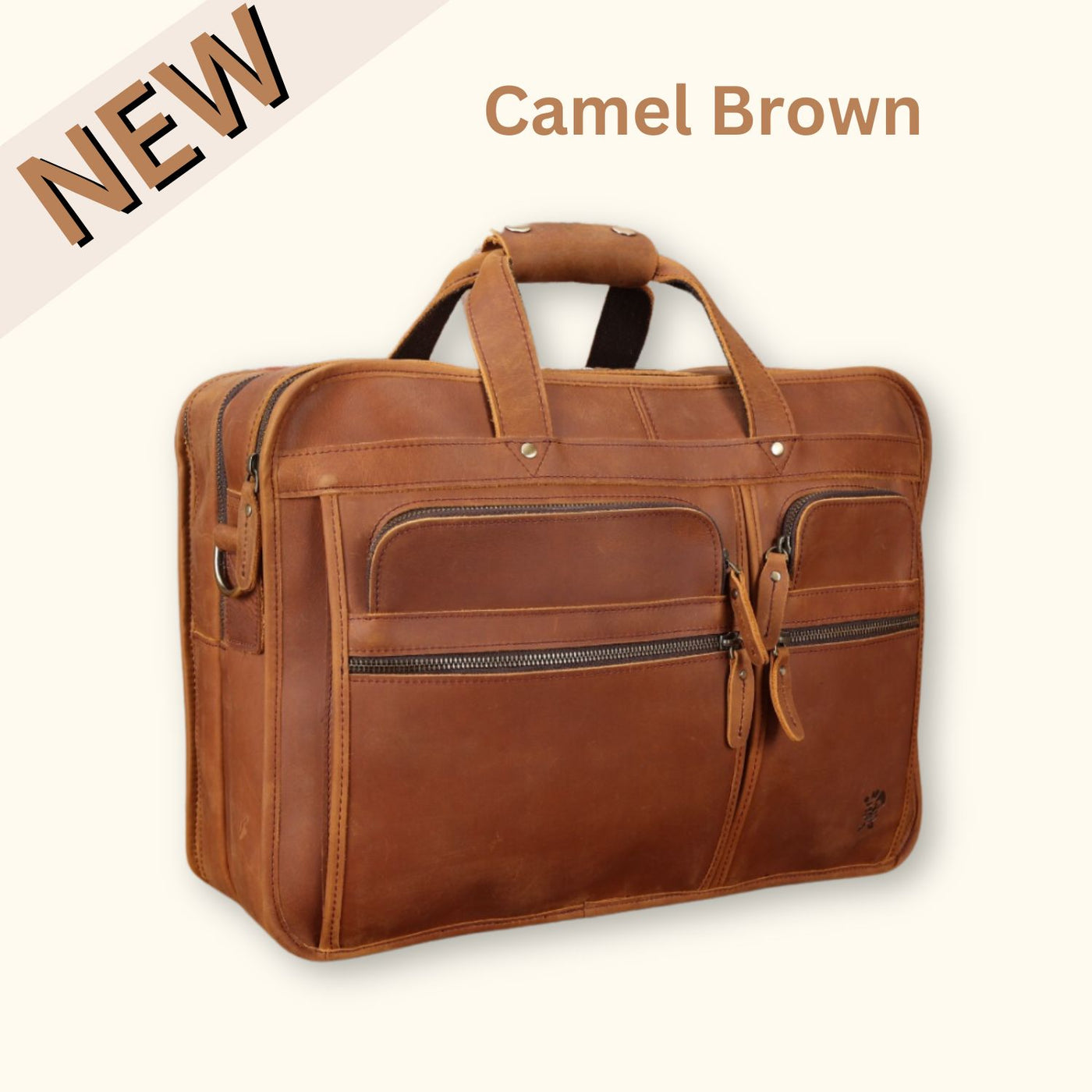 Camel leather briefcase on sale