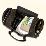 Timeless elegance: brown leather men's barrel bag.