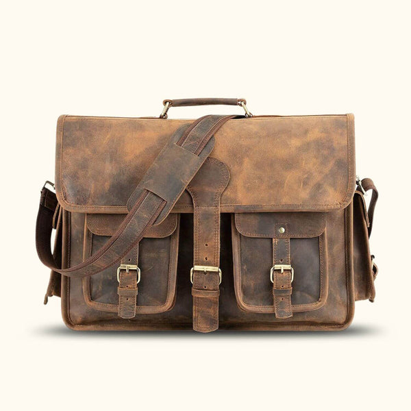 Brown Leather Briefcase: 'The Saloon Street' - Vintage charm meets modern functionality.