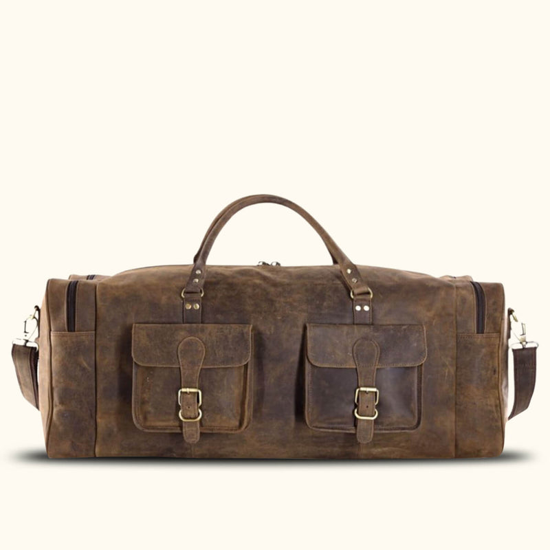 Classic brown leather duffle bag, a versatile and stylish companion for your journeys.