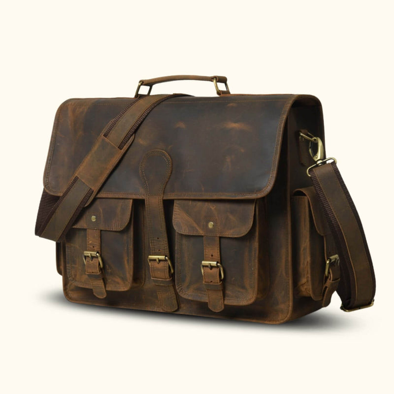 Brown Buffalo Leather Briefcase: 'The Saloon Street' - A fusion of vintage charm and modern practicality.