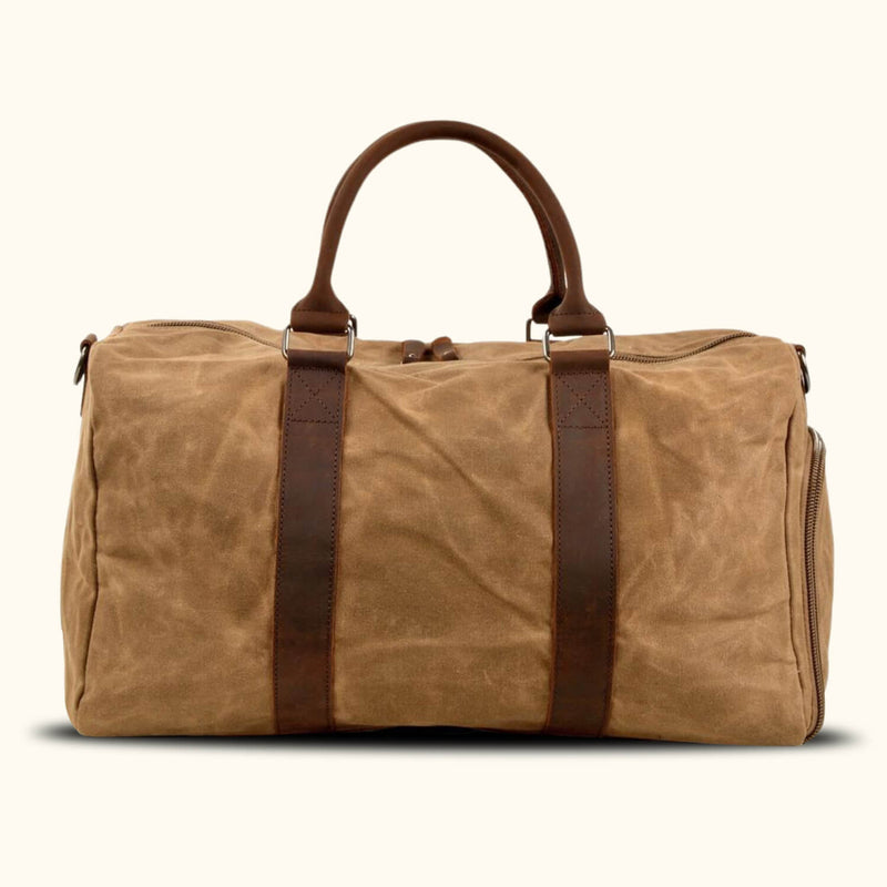 Canvas Bag with Shoe Compartment: A stylish canvas tote bag featuring a convenient shoe storage compartment.