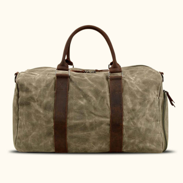 Canvas and Leather Bag with Shoe Compartment: A chic and functional bag crafted from canvas and leather, complete with a built-in shoe storage compartment.