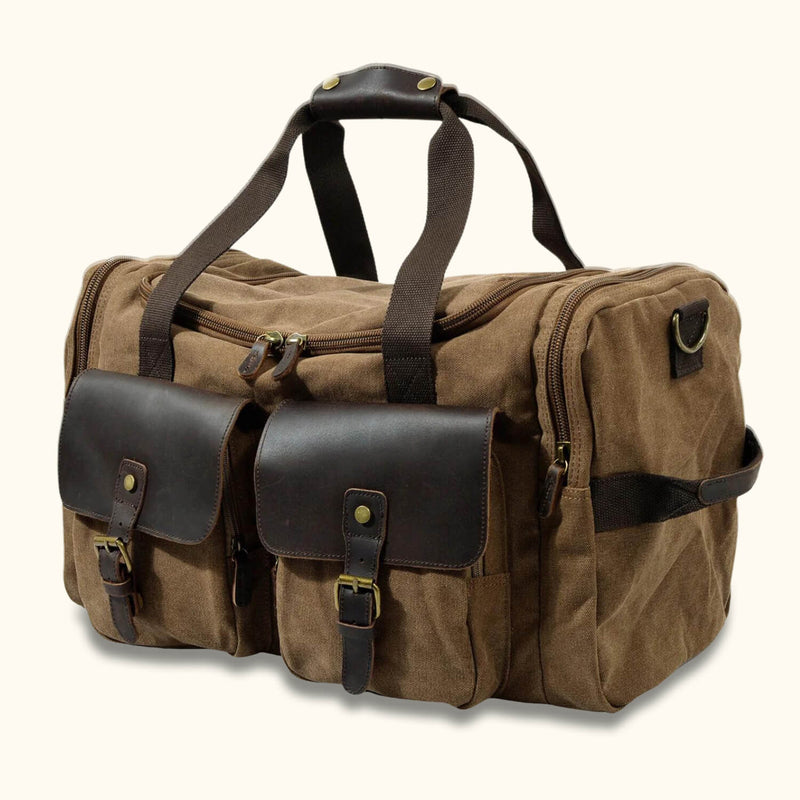 Canvas Weekender Bag: A stylish and spacious bag made from durable canvas, perfect for weekend getaways and short trips, offering ample storage and style for your travel essentials.