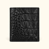 The Compact Crocodile Wallet in black genuine crocodile leather, front hero view