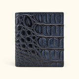 The Compact Crocodile Wallet in Deep Navy genuine crocodile leather, front hero view