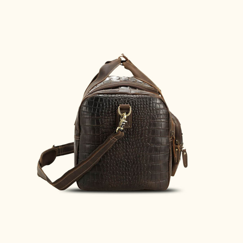 Elevate Your Travel in Exotic Style: Crocodile Embossed Leather Duffle Bag, Where Luxury Meets Adventure.