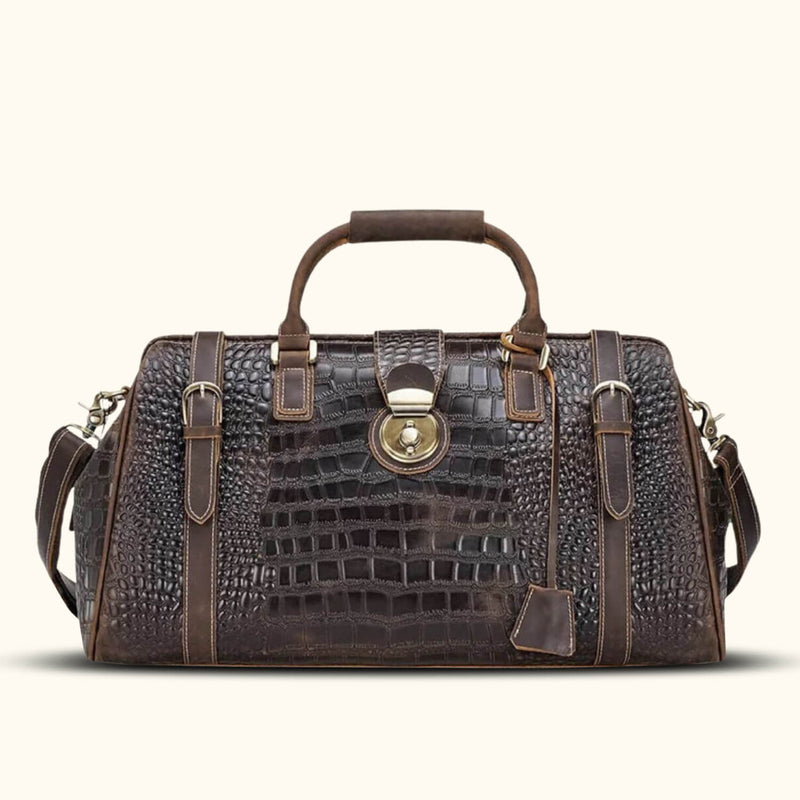 Experience luxury at its finest with a crocodile leather duffle bag, an exquisite statement piece for your journeys.