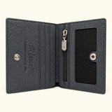 Crocodile wallet interior with card slots, YKK zip pocket, mesh ID window and snap closure
