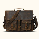 Dark Brown Leather Briefcase: 'The Saloon Street' - Timeless elegance in every stitch.
