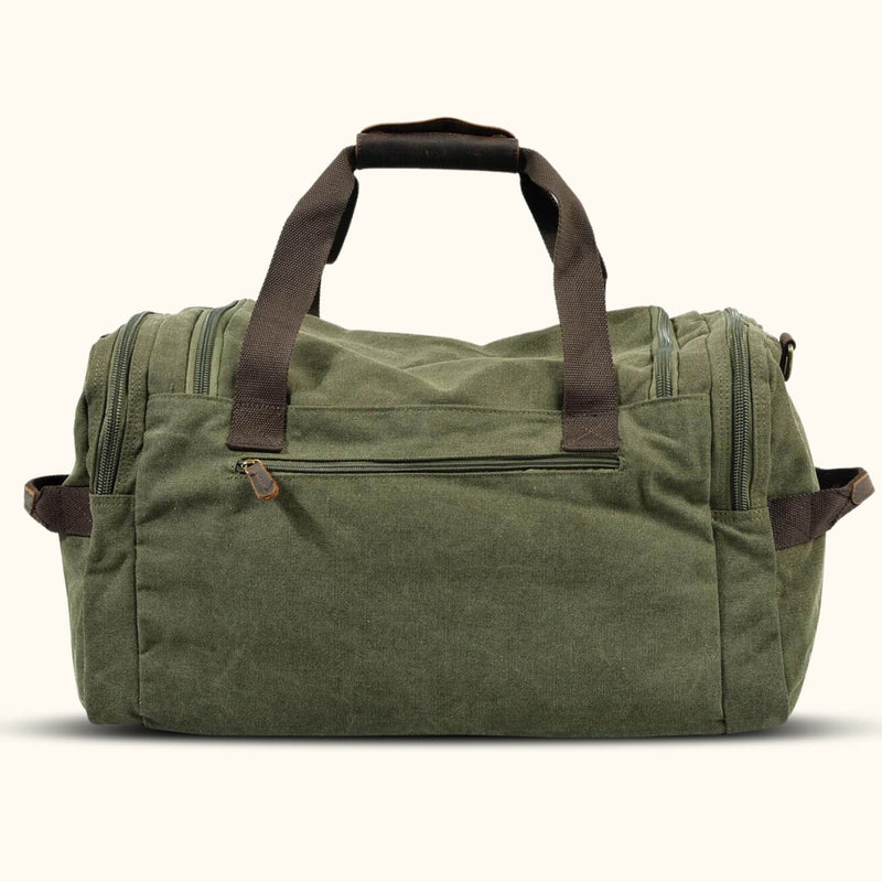 Green Canvas Bag: A versatile bag made from durable green canvas material, suitable for various purposes such as shopping, carrying personal items, or as a fashion accessory.