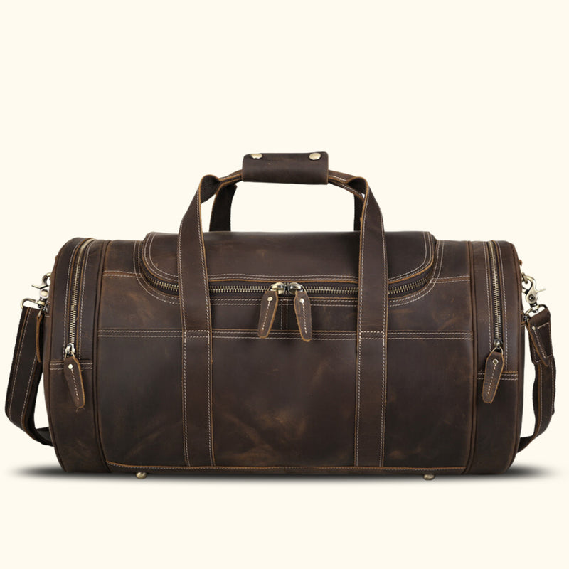 Dark Brown - Light Brown, Leather, Duffle Bag