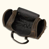 Sophisticated leather barrel duffel bag: style and versatility.