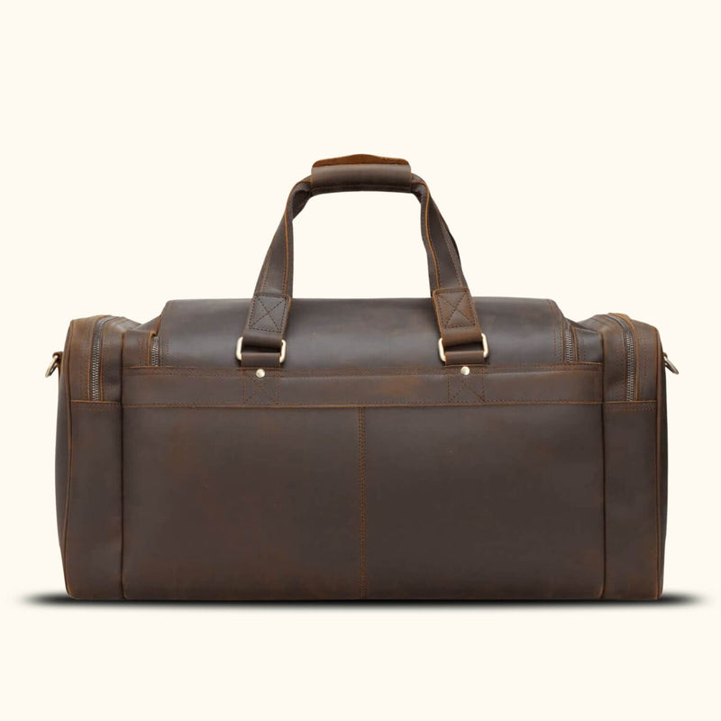Unveil a blend of luxury and practicality with a leather duffel bag, your timeless travel companion.