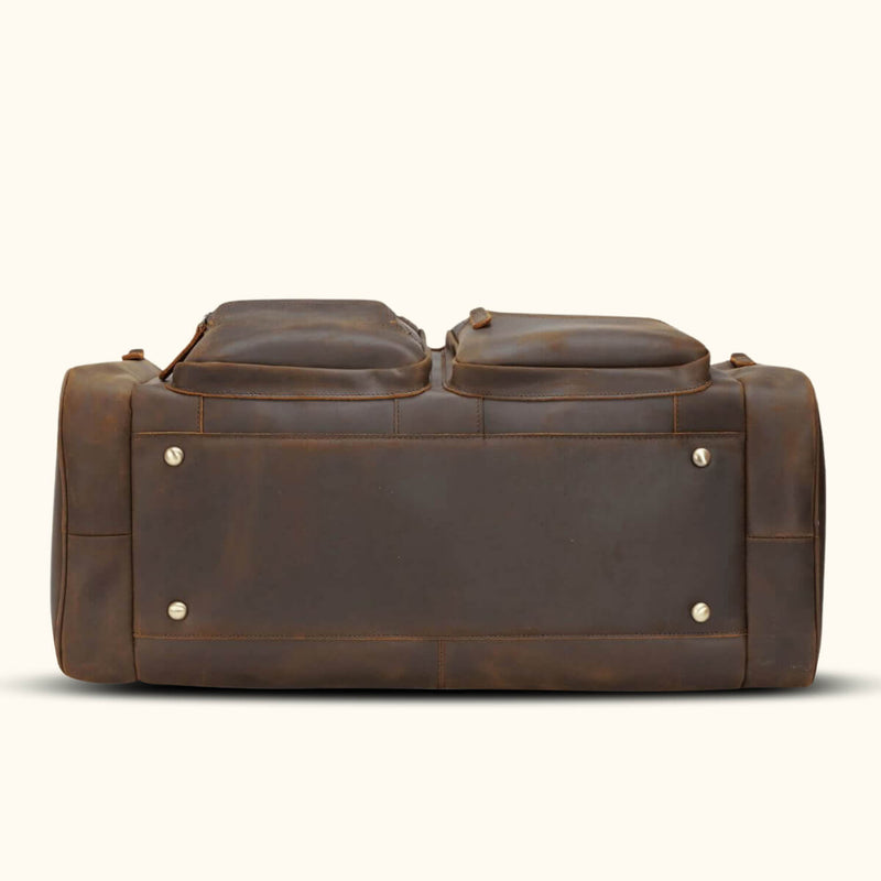Upgrade your travel essentials with a men's leather duffle bag, fusing style and utility for your adventures.