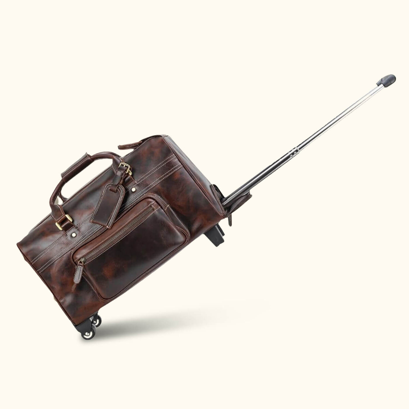 leathario men's leather luggage wheeled duffle leather travel bag The Lawful - Leather Duffle with Wheels