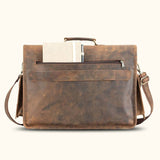 Leather Satchel: 'The Saloon Street' - Featuring trolley strap and back zipper pocket.