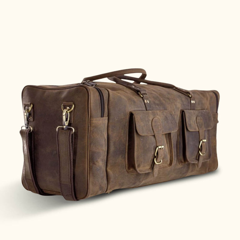 Elevate your journeys with a leather travel duffle bag, where elegance meets practicality in style.