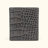 Men’s exotic leather wallet back view showcasing natural crocodile scale texture