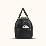 Classic men's leather weekend bag in deep black, the perfect blend of style and convenience for short getaways.