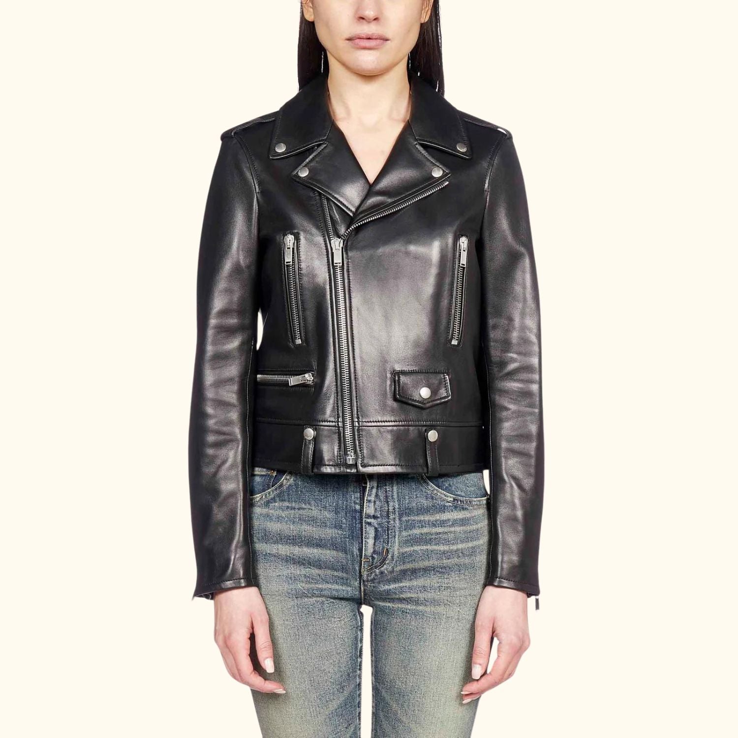 Midnight Rider Leather Jacket - Premium Black Lamb Leather Biker Jacket ...