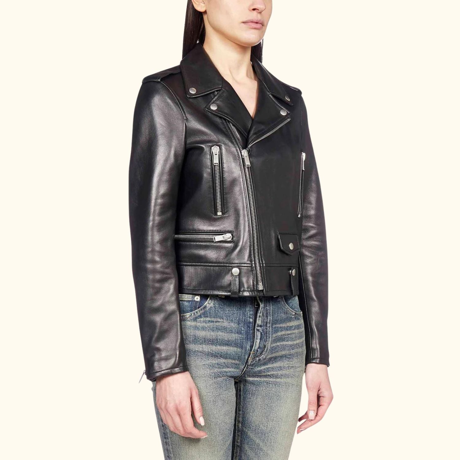 Midnight Rider Leather Jacket - Premium Black Lamb Leather Biker Jacket ...